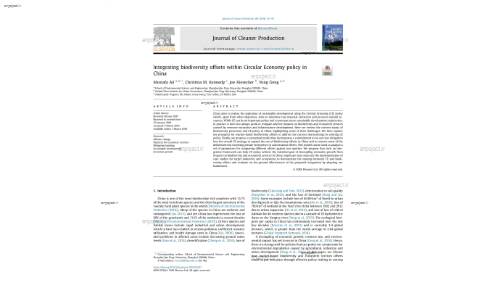 Integrating biodiversity offsets within Circular Economy policy in China